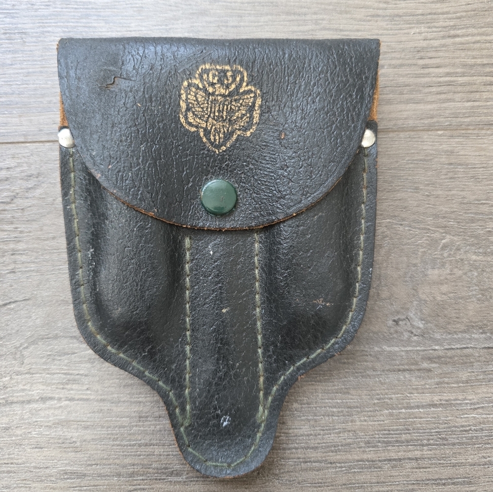 1940's Girl Scouts Mess Chow Kit In Original Leather Pouch Hiking Camping